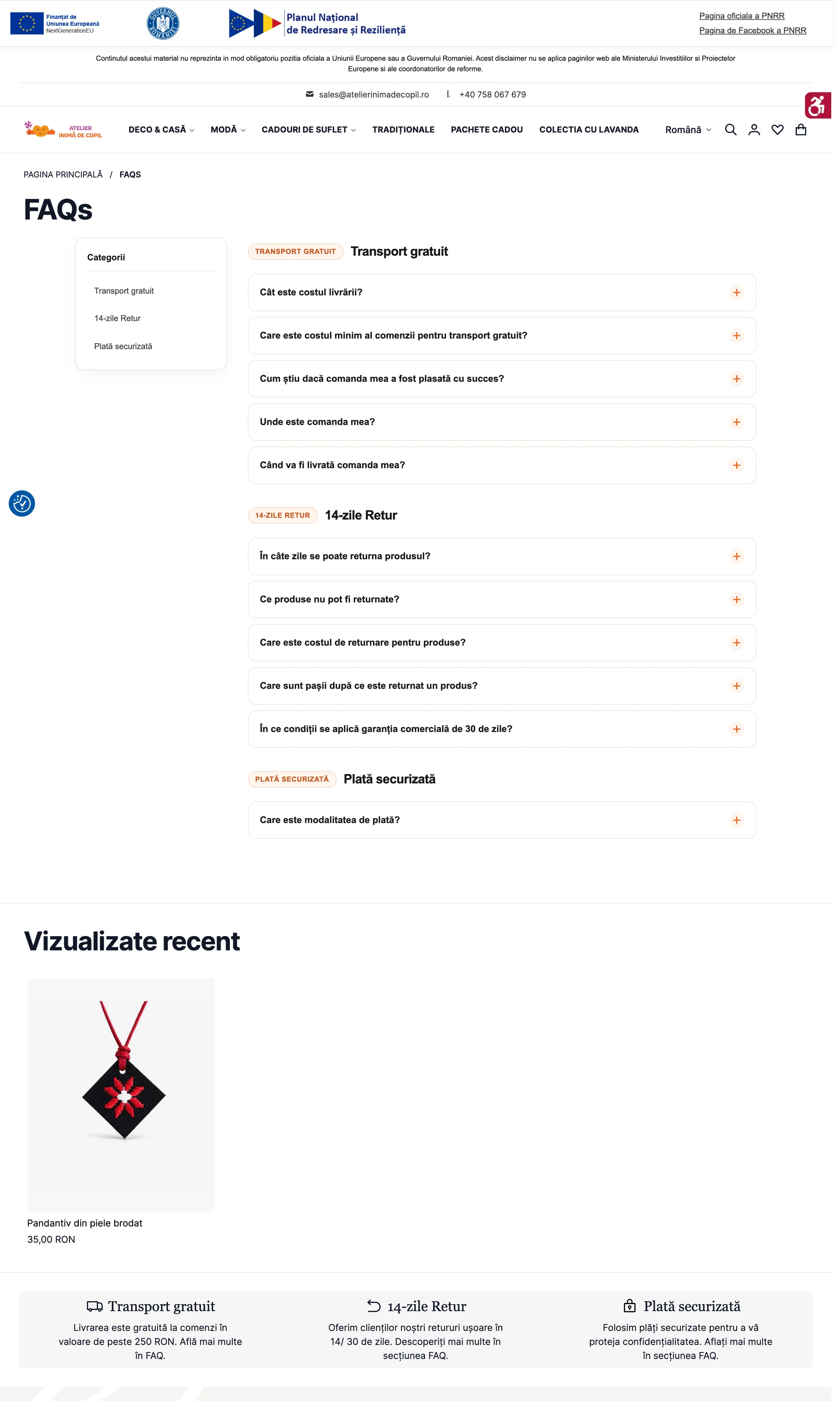 Atelier Inima de Copil: Static pages, FAQ