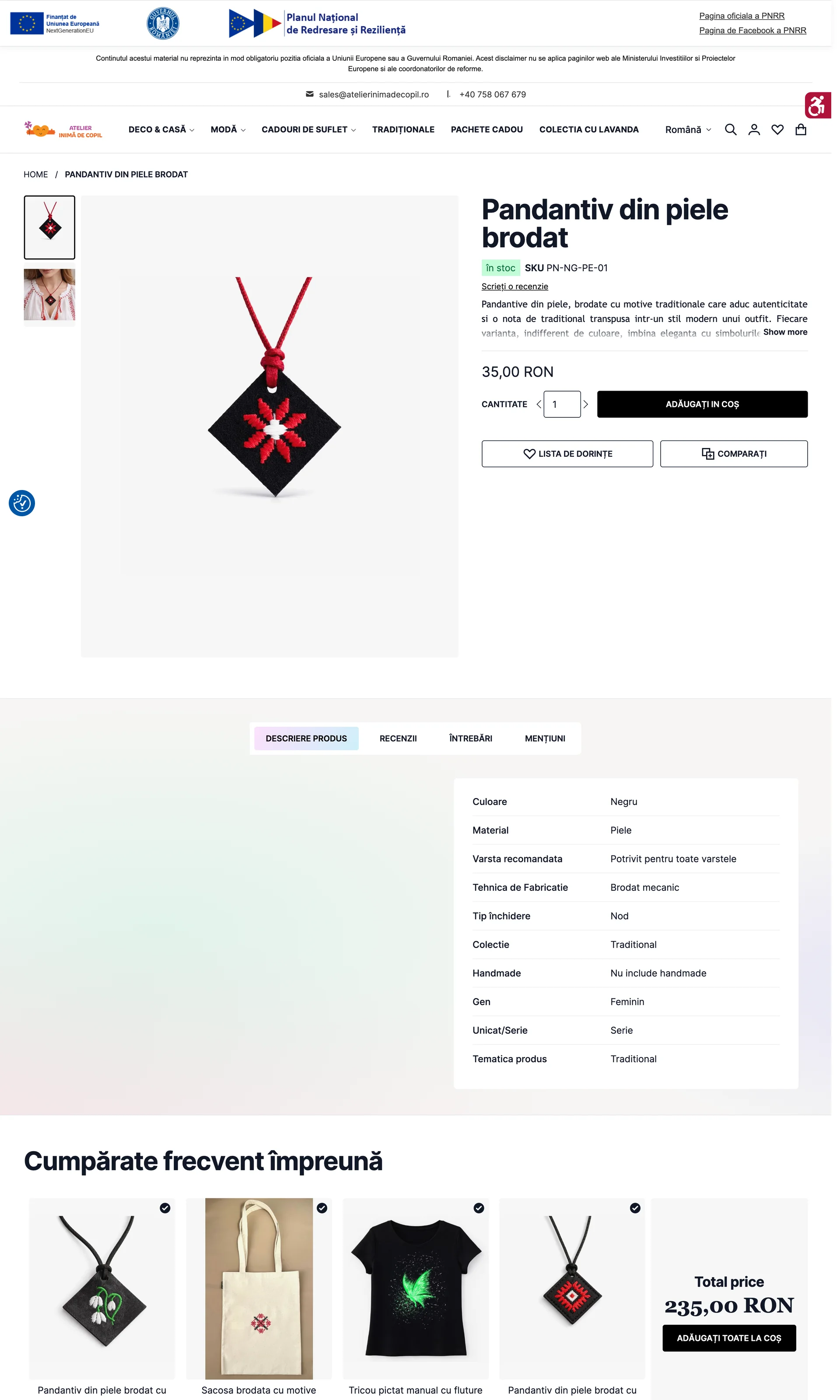 Atelier Inima de Copil: Product detail page, Embroidered leather pendant