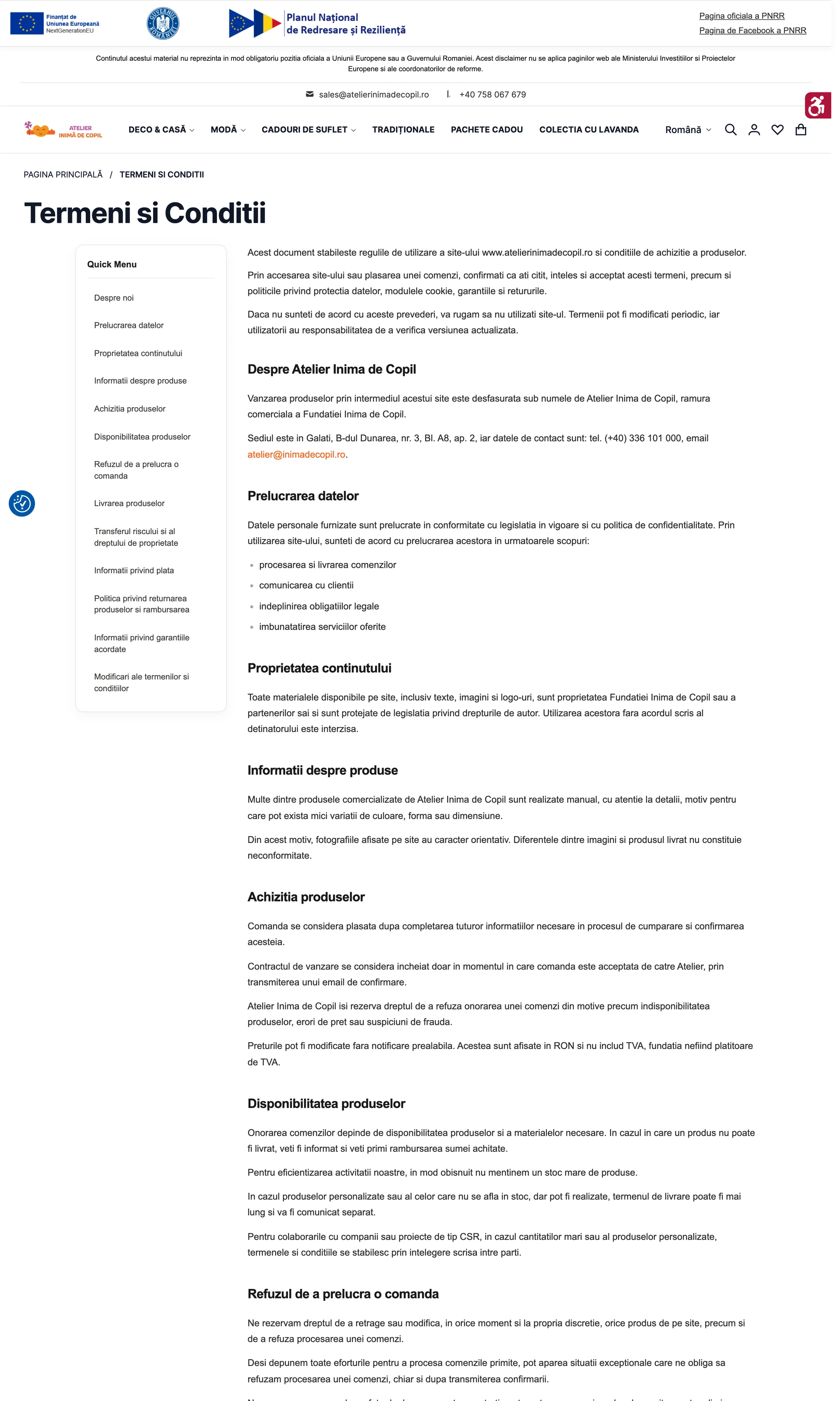 Atelier Inima de Copil: Static pages, Terms and conditions